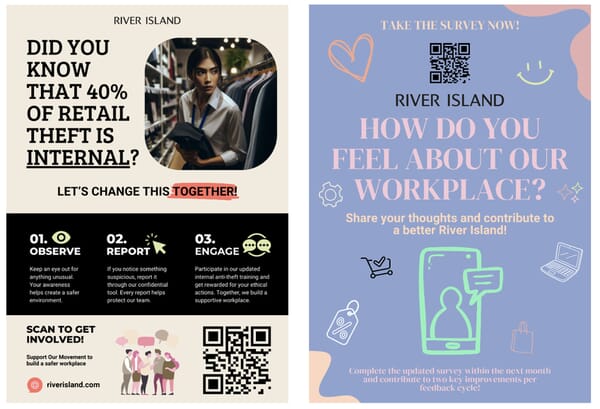 The 98%': Strategic Marketing to Reduce Internal Theft in Retail 21 River Island: ‘Let’s Change this Together’ posters